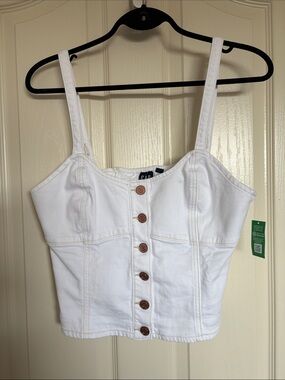 GAP White Button-Front Denim Crop Top with Buttons